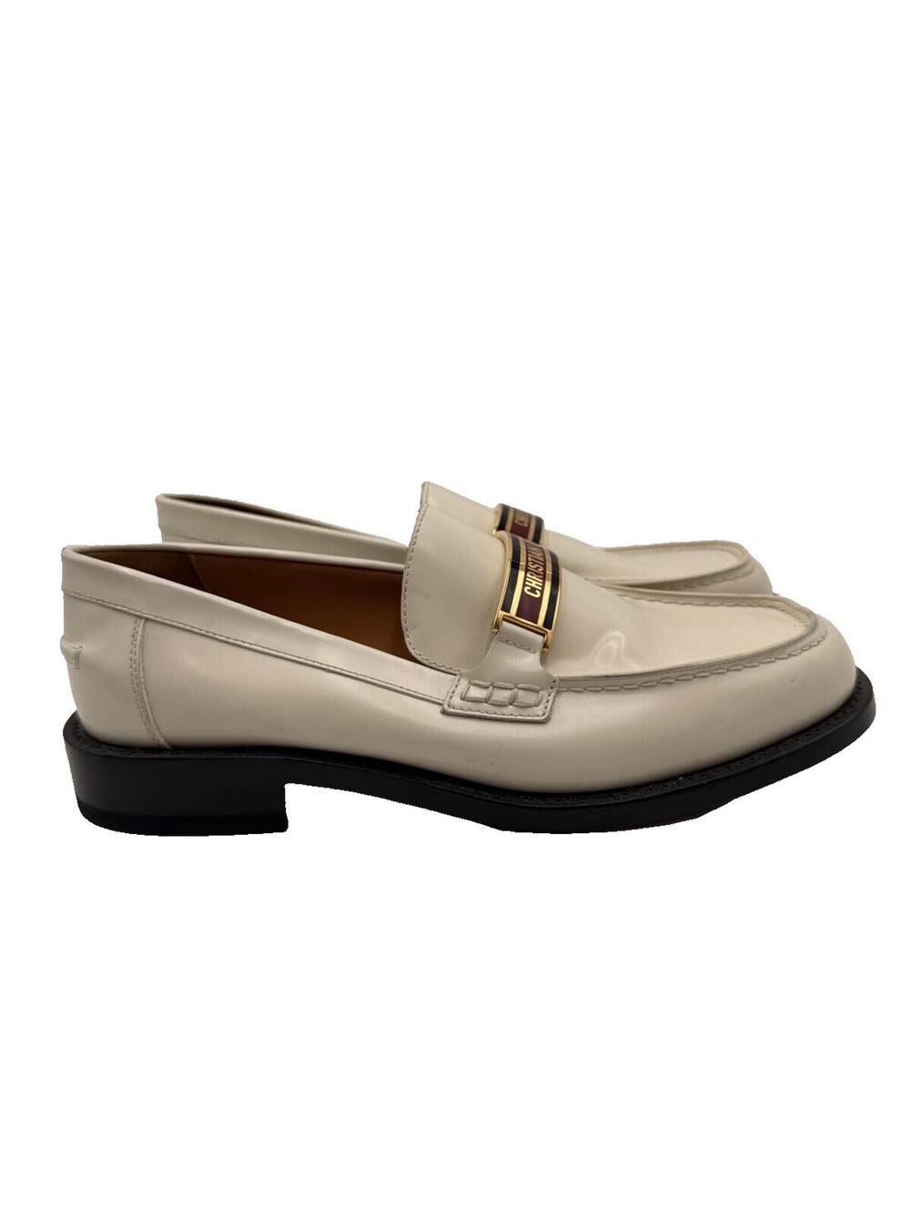 Women's Christian Dior Code loafers white brushed calfskin Leather Size 39D